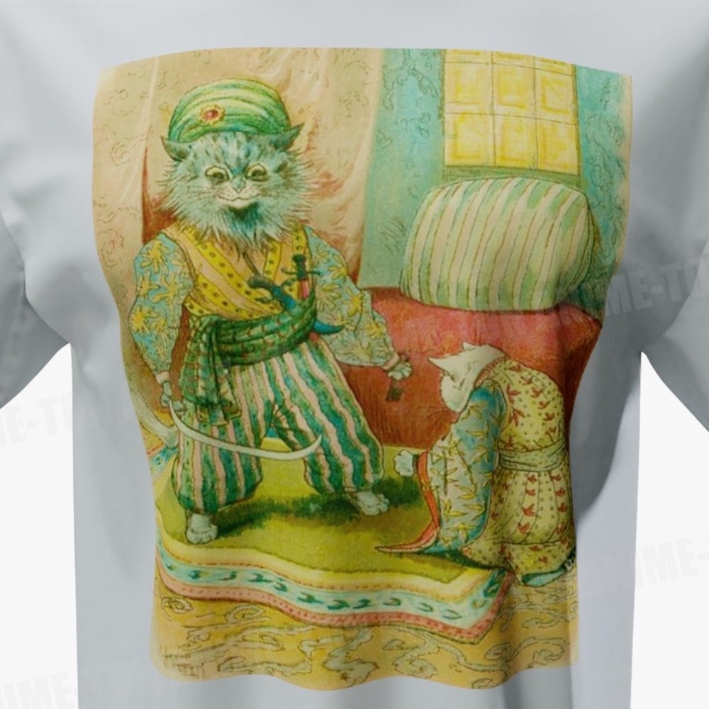 Louis Wain - Cat Art - Bluebeard And Fatima - Tshirt - Cotton